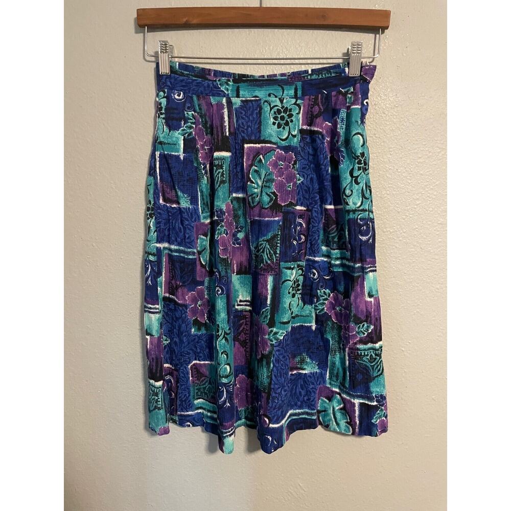 VTG Jessica Scott Womens Skirt Small Blue Rayon Blend Floral Pull On Boho READ